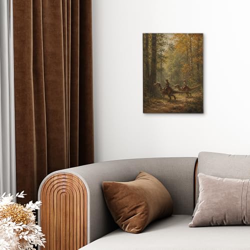 Dinosaur Canvas Wall Art Decor - Fall Western Cowboy Style 11x14 - Variation of Dinosaur