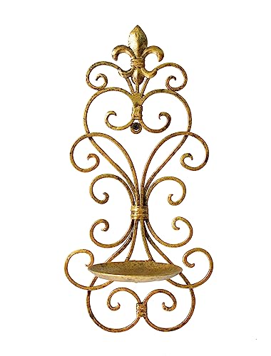 Antique Gold Wall Sconce Candle Holder Set of 2 - Metal Hanging Wall Decor for Living & Dining