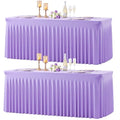 Lavender Spandex Tablecloths for 6ft Rectangular Tables - 2 Pack Light Purple Fitted Cover with Skirt