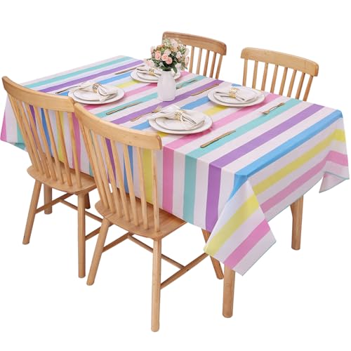 Rainbow Horizontal Striped Tablecloth 3 Pack - Pastel Party Cover, 54x108 Inch Variation of THIS listing