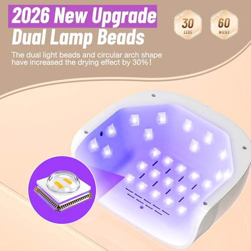 LadyMisty UV Nail Lamp - Fast Drying Gel Nail Light with 30 Dual Beads, 4 Timer Settings, LCD Display, White