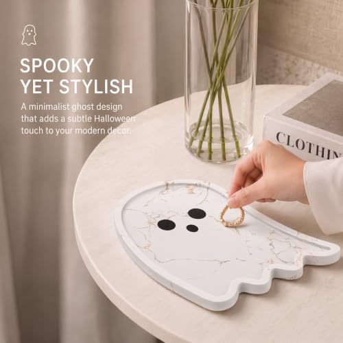 Halloween Ghost Marble Serving Tray 11.8 Inch Decorative White Marble Tray