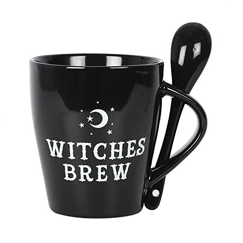 Gothic Black Witches Brew Mug and Spoon Set – Bone China Ceramic Coffee Cup