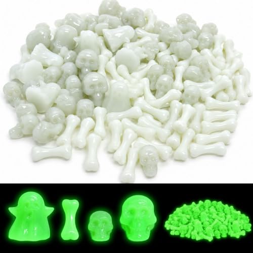 Glow in the Dark Mini Skull Bones Figurines - Halloween Decor & DIY Craft Set