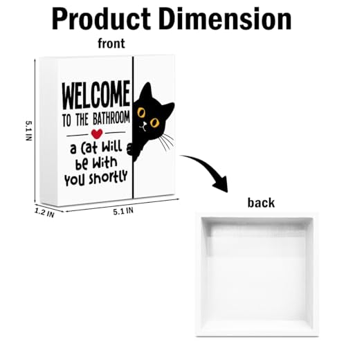 Funny Cat Bathroom Decor Wooden Box Sign - Rustic Toilet Sign with Variation Bathroom Cat
