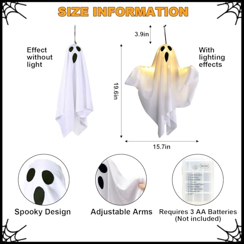 4 Pcs Halloween Hanging Ghost Decorations with Remote Control & 8 Lighting Modes