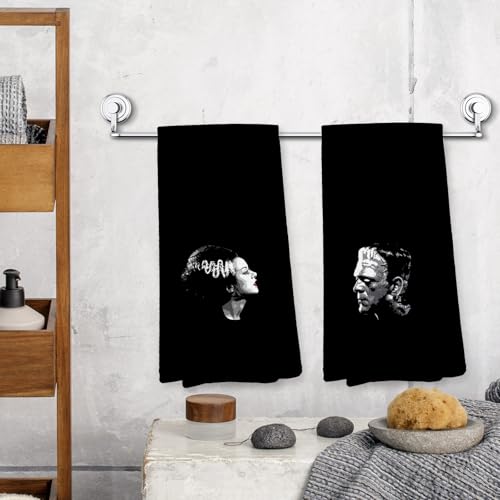 Gothic Halloween Kitchen Towels - Frankenstein & Bride Couple Decor 16x24 Inch