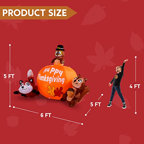6 FT Thanksgiving Inflatable Turkey with Pumpkin Raccoon & Squirrel LED Yard Decor