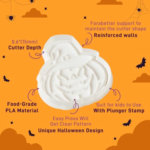 Pumpkin Cookie Cutters with Witch Hat and Stamp - Fall Halloween Baking Mold 3.5" - Variation of THIS listing