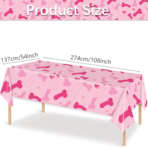 Waterproof Pink Tablecloth for Bachelorette Party Decorations - Funny Penis Design, 54x108 Inches