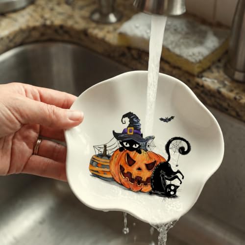Black Cats Ceramic Spoon Rest for Stove & Countertop - Farmhouse Style