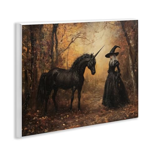 Halloween Gothic Unicorn Wall Plaque - 11x14 Inch Fantasy Wall Art - Autumn Witchcraft Decor