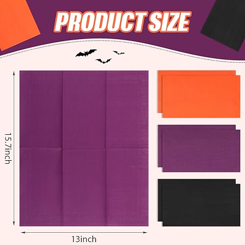 Halloween Disposable Paper Napkins Set - Purple, Orange, Black, 120 Pack with 3 Layers
