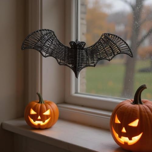 Halloween Bat Decorations, Woven Rattan Hanging Ornaments, 9.8in Set
