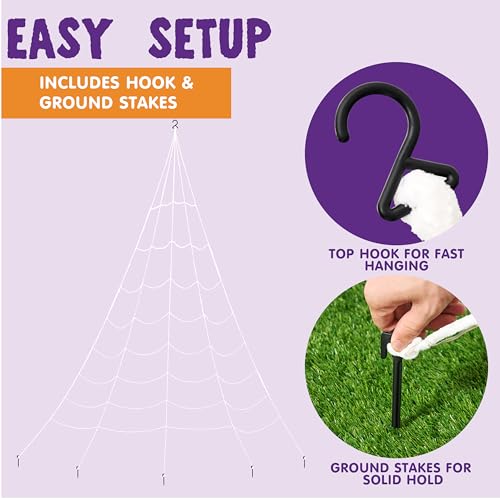 Outdoor LED Spider Web Decoration with Lights & Timer - 17.4 x 16.4 FT Halloween Cobweb