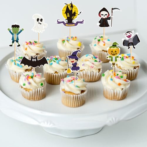 24pcs Halloween Bat Cupcake Toppers Ghost Witch Bat Picks - Ad-21-427-FP2