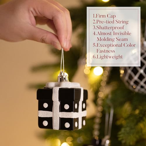 70-Pack Holiday Christmas Tree Ornaments Set - Black & White Shatterproof Decorations