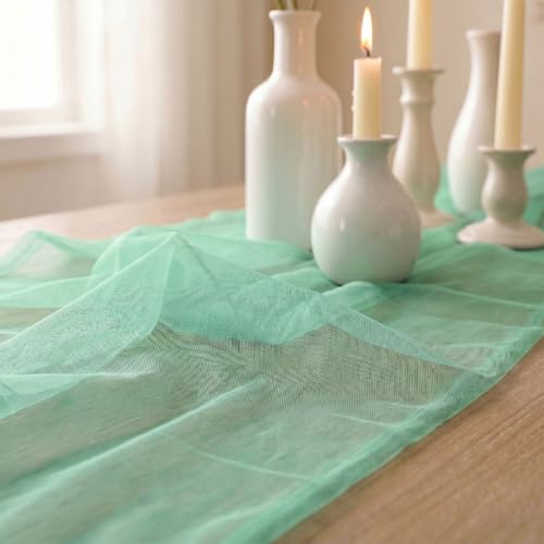 3Pcs Turquoise Gauze Table Runner 28x120 Inch - Seasonal Wedding Party Decor