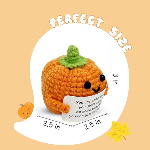 Positive Pumpkin Halloween Decoration Inspirational Gift Crochet Fall Decor with Emotional Support Card - Cute Autumn Gift Set