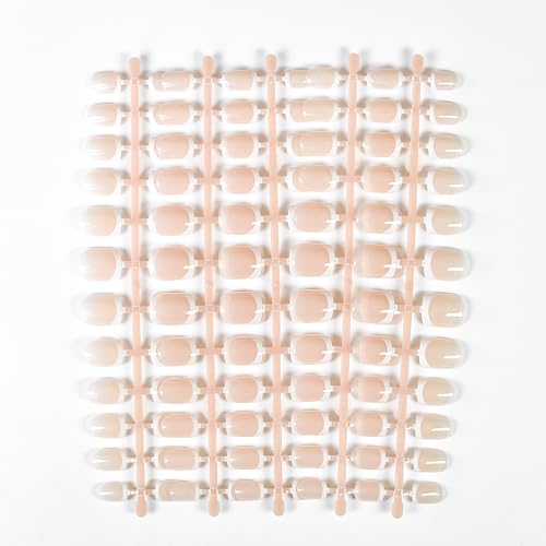 Pink French Press-On Nails Short Square Round False Nails with Adhesive Tabs - Reusable, Glossy Nude