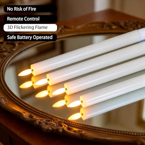 Wondise 2 Pack Flameless Taper Candles with Remote Timer - White