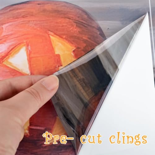 Halloween Window Clings 3-Pack Large White Ghosts with Pumpkin Lanterns - Indoor Decor