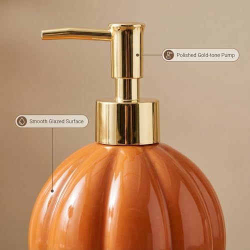 Halloween Pumpkin-Shaped Ceramic Soap Dispenser with Golden Pump - Orange