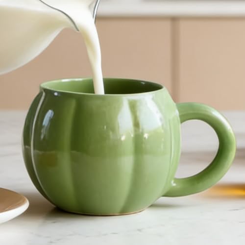 Green Pumpkin Ceramic Tea Mug - Large 17oz Halloween Fall Coffee Cup with Handle