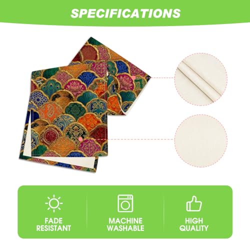 Wave Shape Peacock Feather Lotus Paisley Table Runner - 13x72 Inch Home Decor
