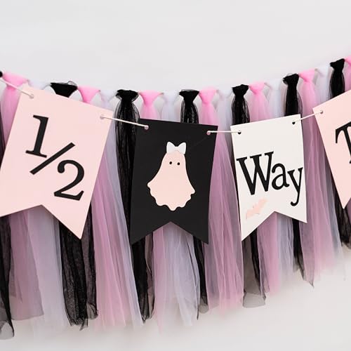 Halloween Ghost 1/2 Way To One High Chair Banner - Spooky-Cute Party Decor