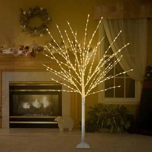 4Ft Lighted Birch Tree Set with 880 LEDs & 8 Modes - Indoor Outdoor Xmas Decor - 2 Pack