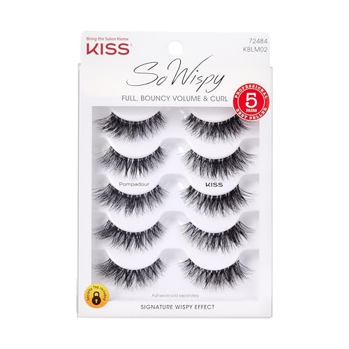 Medium Volume Wispy False Eyelashes - Pompadour Style, 16mm, 5 Pairs, Reusable & Easy to Apply