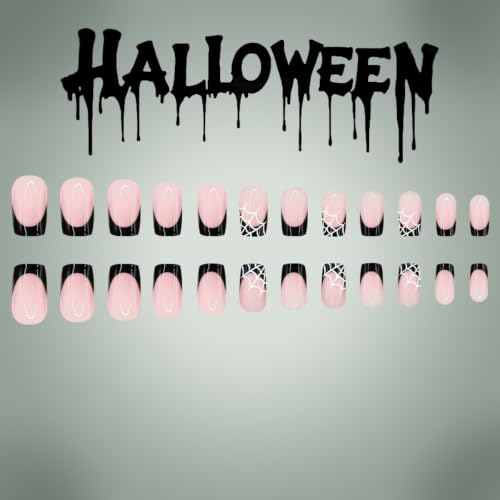 Halloween Press On Nails - Medium Square French Tip Fake Nails - Style 17