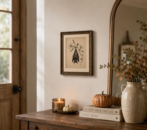 Vintage Halloween Bat Sketch Canvas Wall Art - Upside Down Bat 24x16 Inches