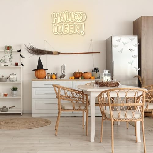 White Halloween Neon Sign for Wall Decor - Pumpkin Letter LED Light for Shop & Bedroom - 16.9x12.3 Inches - Safe & Energy Efficient