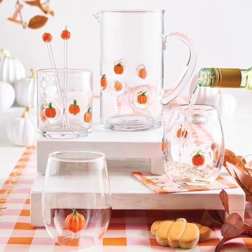 Pumpkins Icon Double Old Fashioned Cocktail Glass - 16oz Handblown Fall Decor