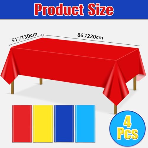 Carnival Party Tablecloths 4-Pack 51x87 Inch Plastic Disposable Rectangular Table Covers for Kids Birthday and Carnival Decorations