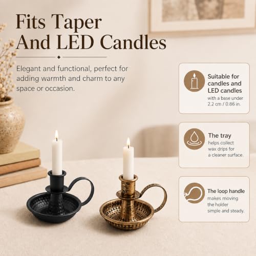 Black & Bronze Taper Candle Holders Set - 4 Pcs Iron Candlelight Stands with Handle for Home & Wedding Decor Variation of 4