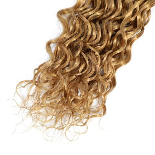 Biliisyff Honey Blonde Bundles Color #27 Deep Wave Human Hair 8 10 12 Inch Color #27 Bundles Grade 8A Brazilian Virgin Hair Extensions Double Weft Soft Real Blonde Hair Weave