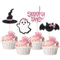 Pink Ghost Cupcake Toppers for Halloween 1st Birthday - Pink One, 24 Pcs