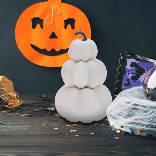 Artificial White Pumpkin Tower Decoration - Fall Autumn Halloween Decor - Variation C