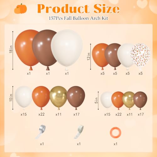Autumn Balloon Arch Kit Fall Balloons Garland Decor Thanksgiving Party - Burnt Orange Brown White