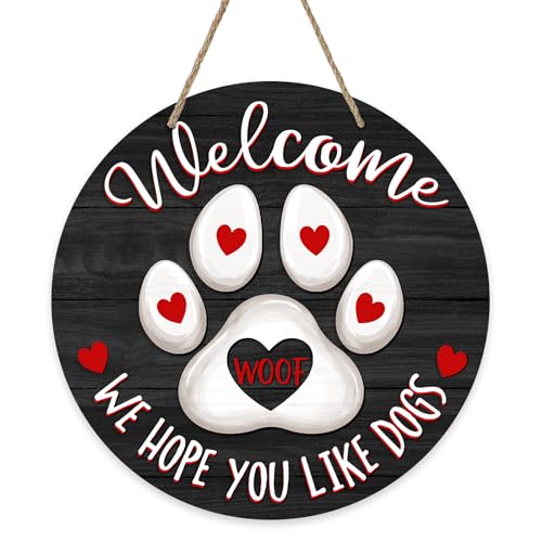 Paw Welcome Dog Front Door Sign - Farmhouse Wooden House Decor