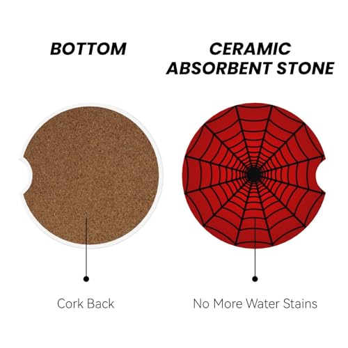 Red Spider Web Car Coasters Set - 2 Pack 2.56 Inch Absorbent Ceramic
