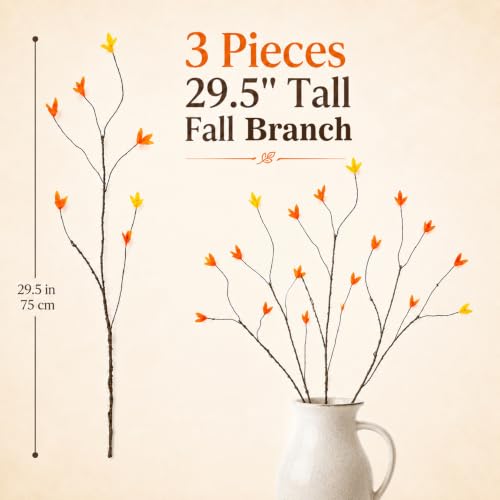 Artificial Fall Branch Stems - 3-Pack, 29.5 Inch Red Autumn Decor