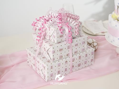 Pink & White Curly Gift Bows - 7 Inch Self-Adhesive & Tie-On for Gift Wrapping - 6 Pack