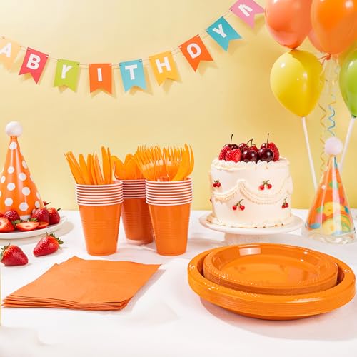 Orange Disposable Plastic Plates Set - 350 Pieces for Parties & Events
