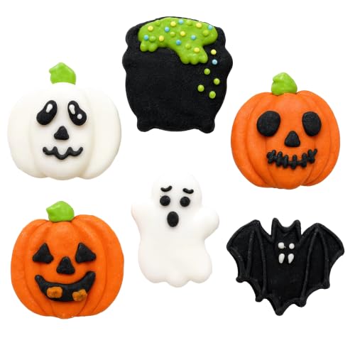 Halloween Cake Decorations Edible Cauldrons & Ghosts Set - 18 Count - Royal Icing