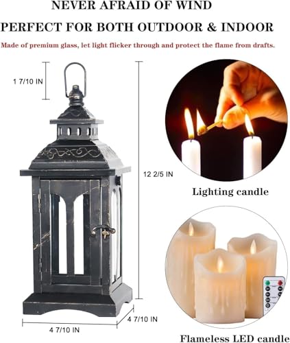 DECORKEY Black Copper Brush Candle Lanterns 2-Pack Indoor Outdoor Home Decor
