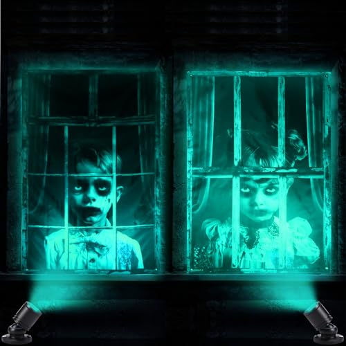Halloween Ghost Window Decorations with Spotlights - Set of 2, LED Lights Included